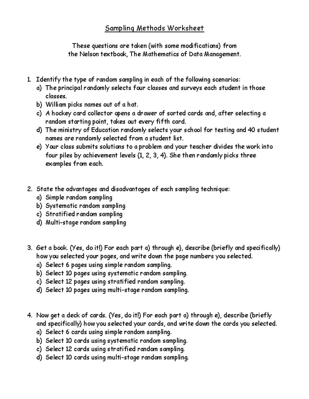 Sampling Methods Worksheet - Sampling Methods Worksheet These questions ...