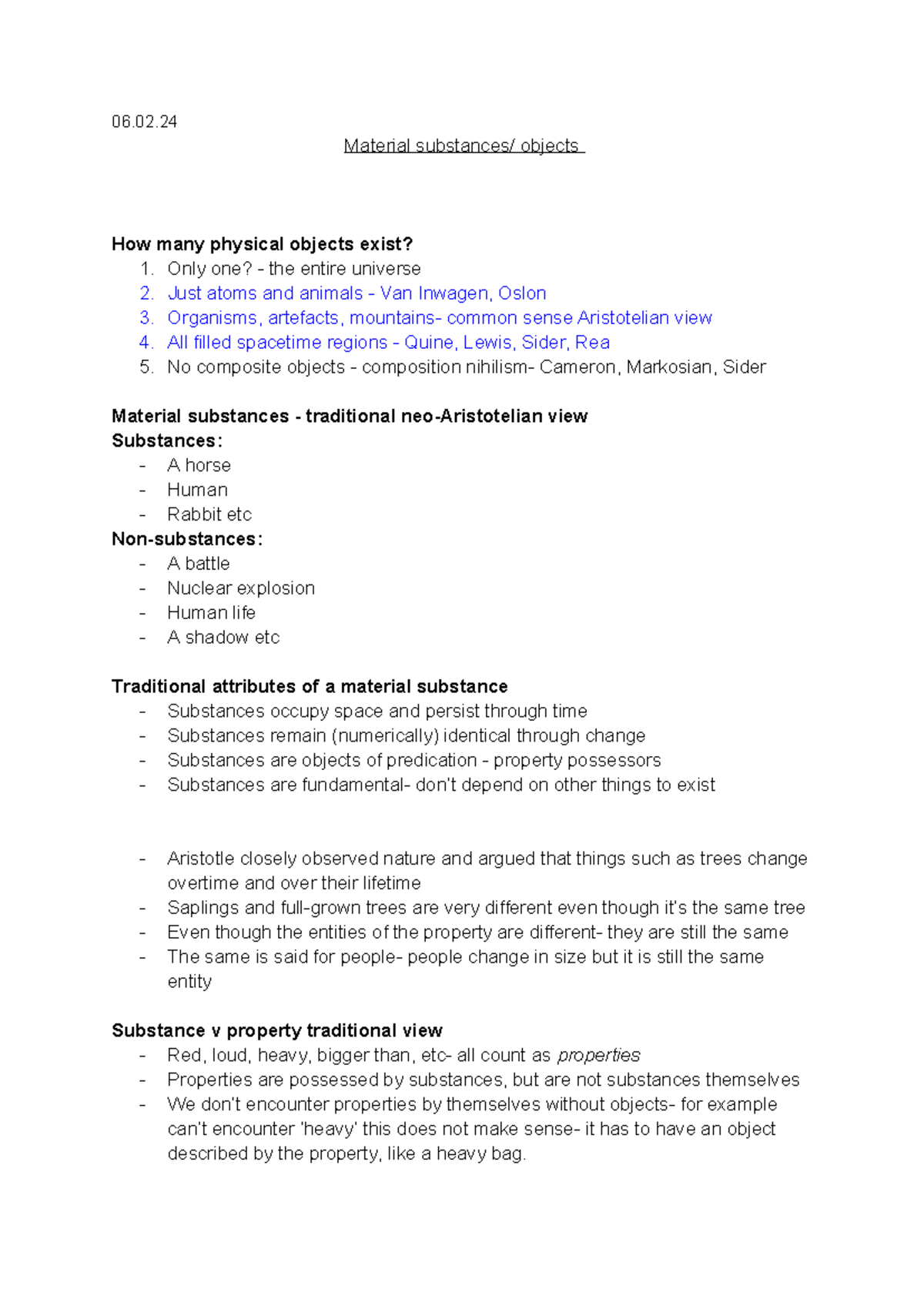 Lecture 2 Material substances objects - Material substances/ objects ...