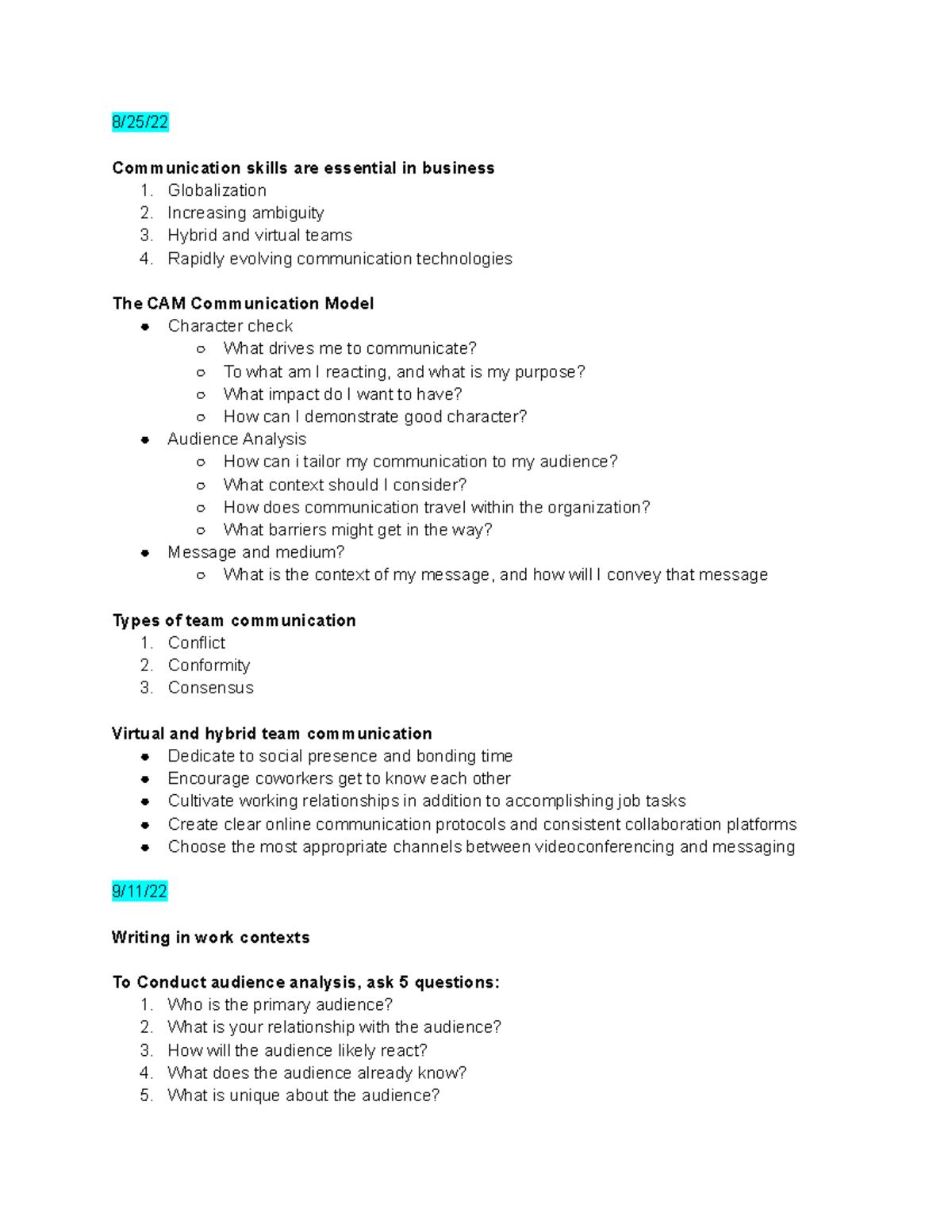 BCAP Notes - 8/25/ Communication skills are essential in business 1 ...