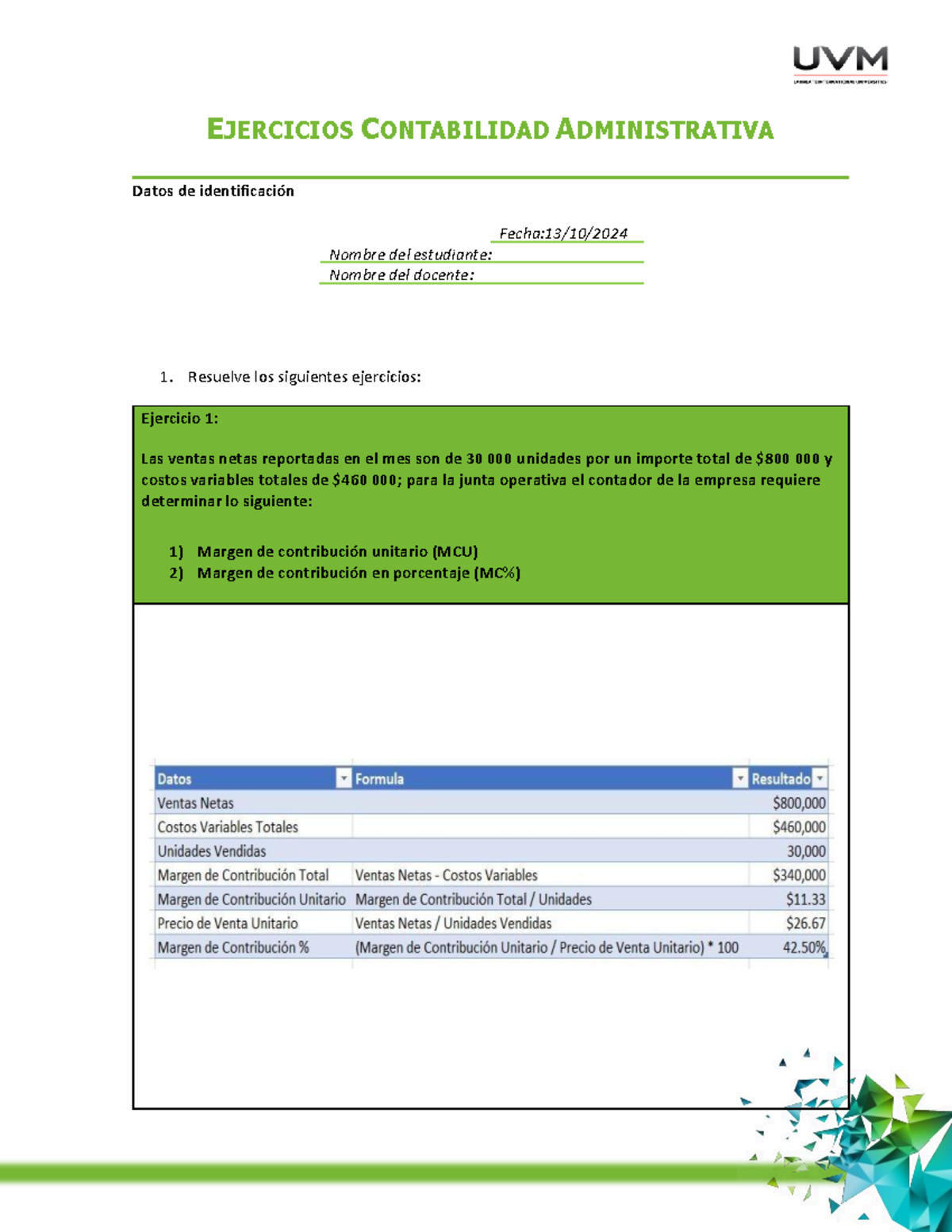 Actividad 5 Contabilidad Administrativa Ejercicios Contabilidad