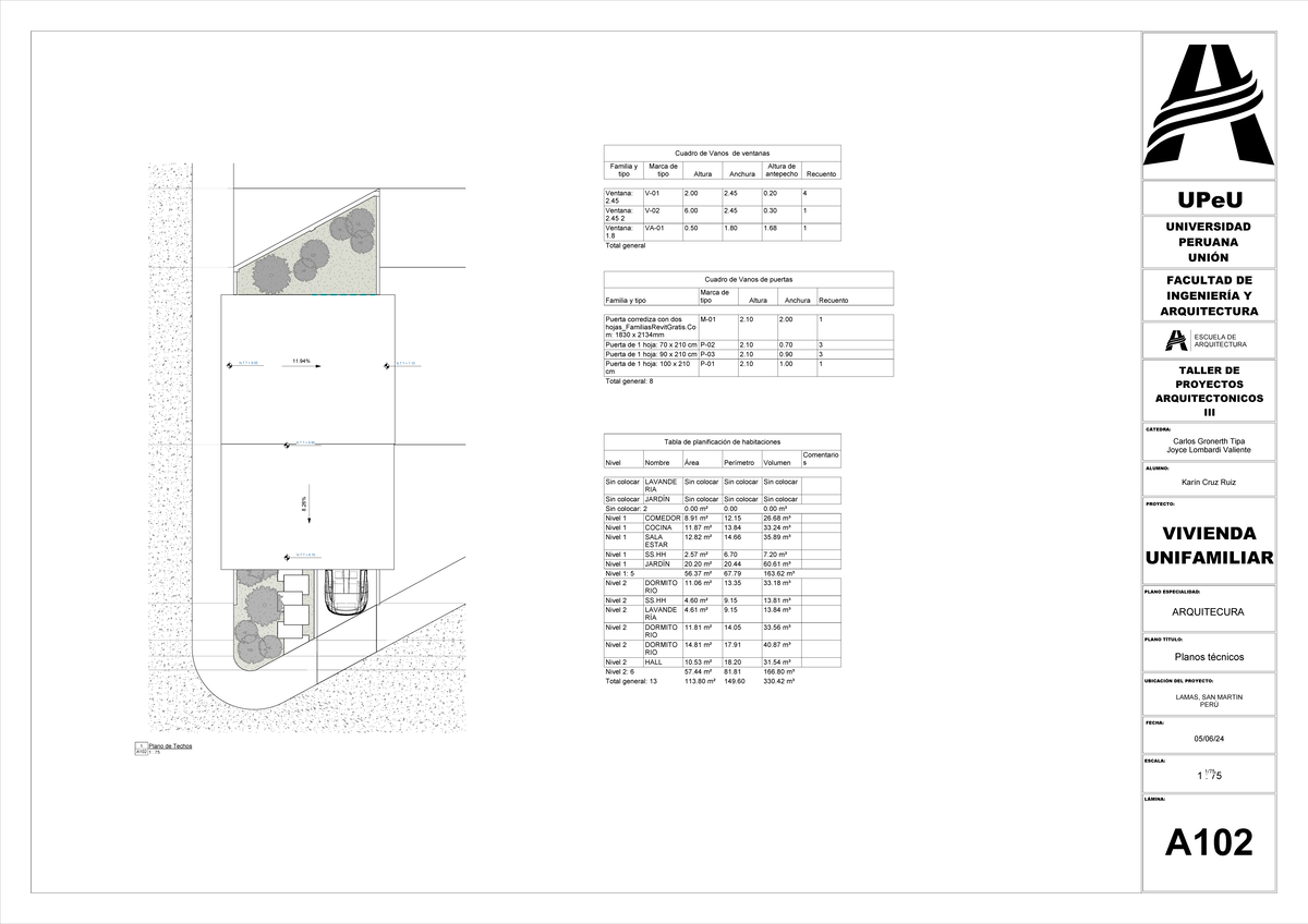 Plano DE Techos - DISEÑO ARQUITECTÓNICO - N.T + 6. 8% A102 1 : 75 1 ...