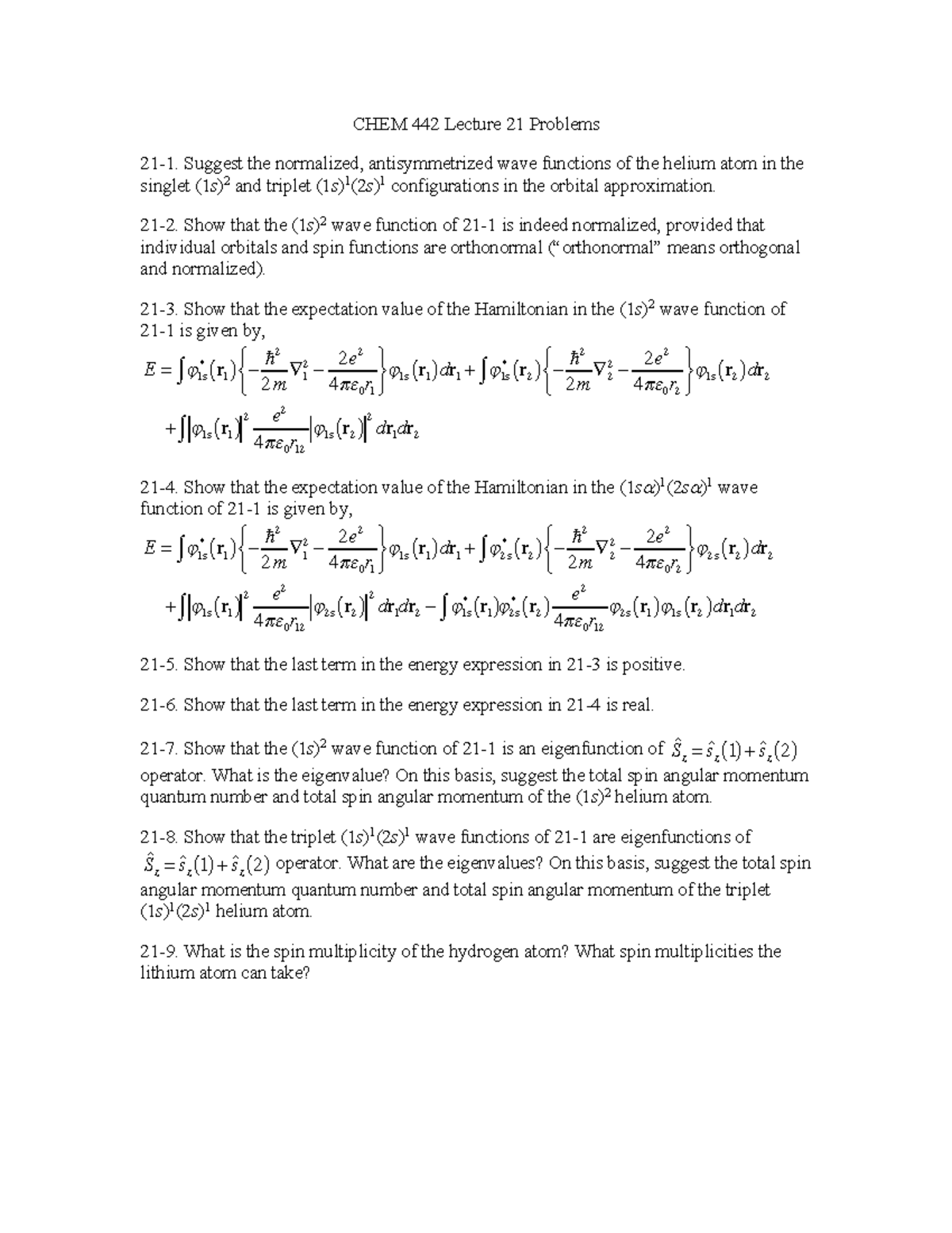 homework solutions for chem 422