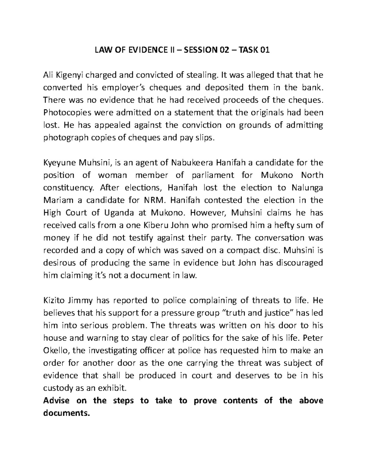 LAW OF Evidence II - Session 02 - TASK 01 - 15 - LAW OF EVIDENCE II ...