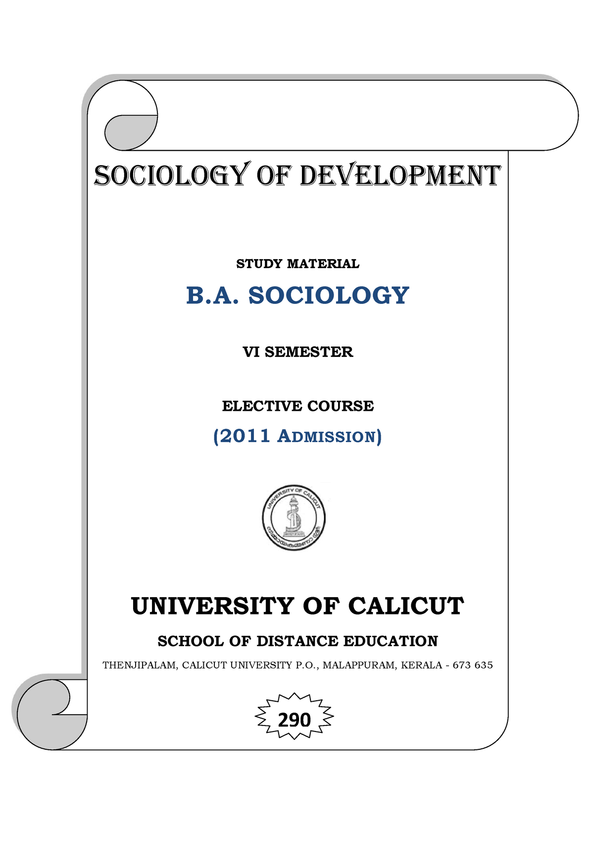 VI Sem. BA Sociology - Elective Course - Sociology Of Development ...