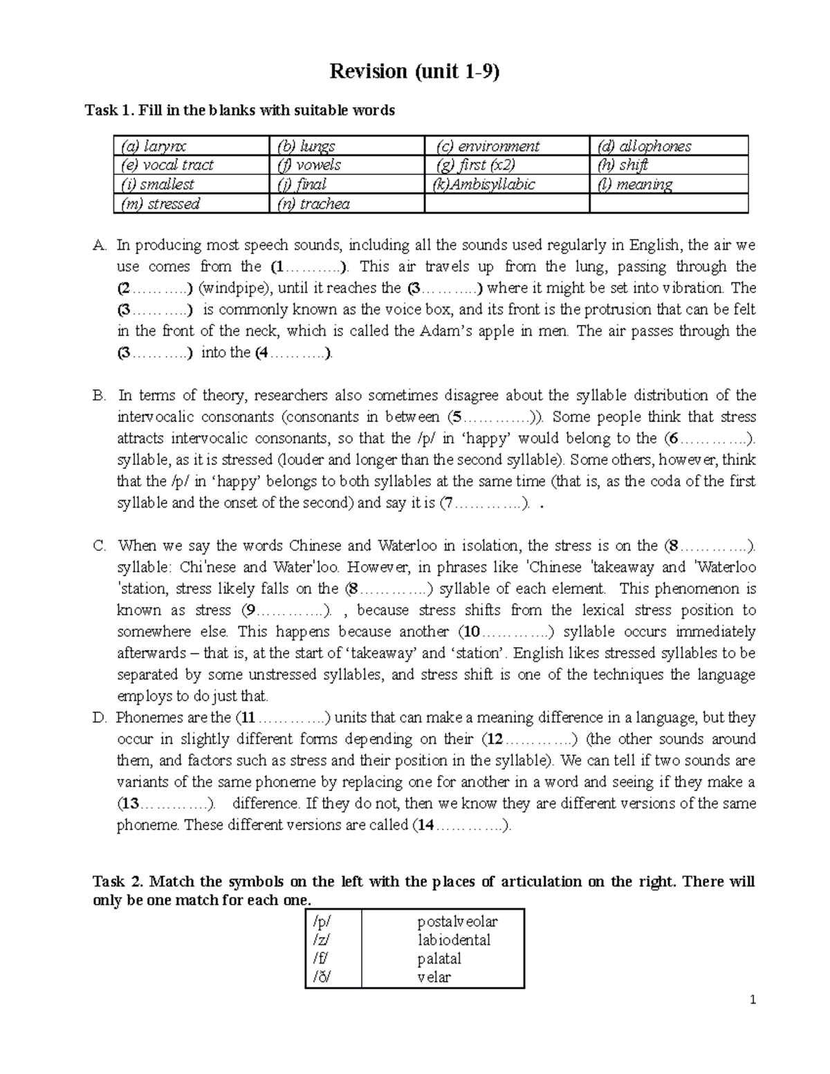 revision unit 1 working 9 to 5