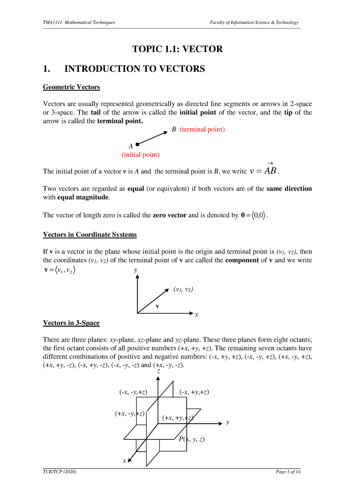 337543 Topic 1.1- Vectors - TOPIC 1: VECTOR 1. INTRODUCTION TO VECTORS ...