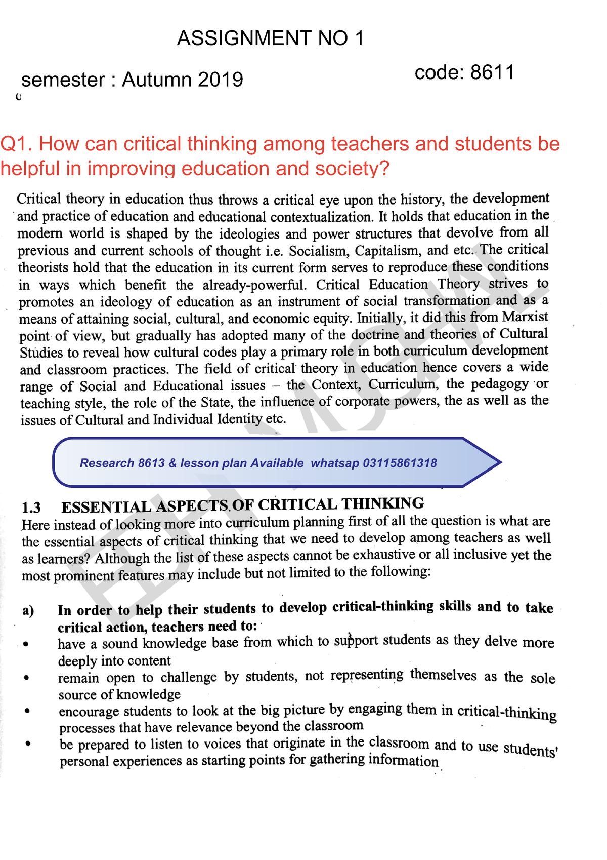 critical thinking and reflective practices 8611 pdf book in english
