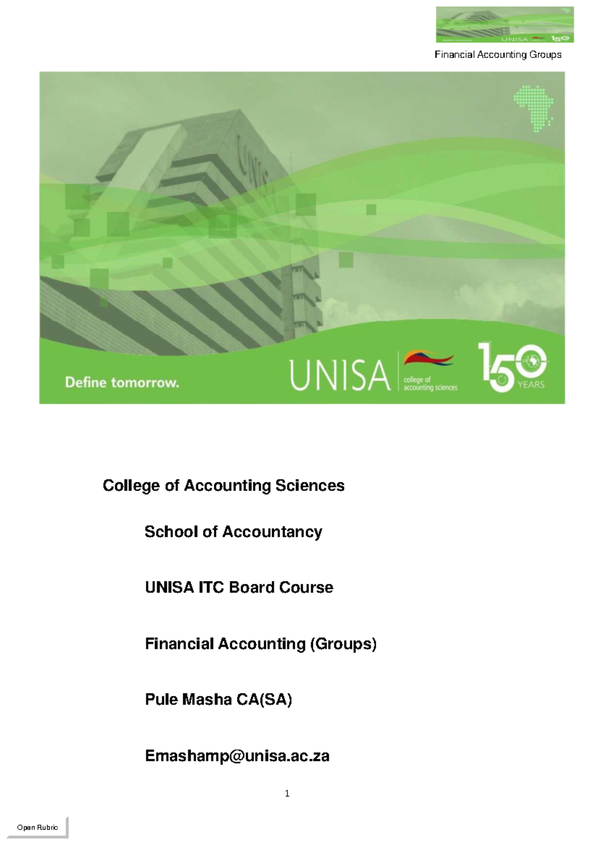Financial Accounting ITC material Groups - College of Accounting ...