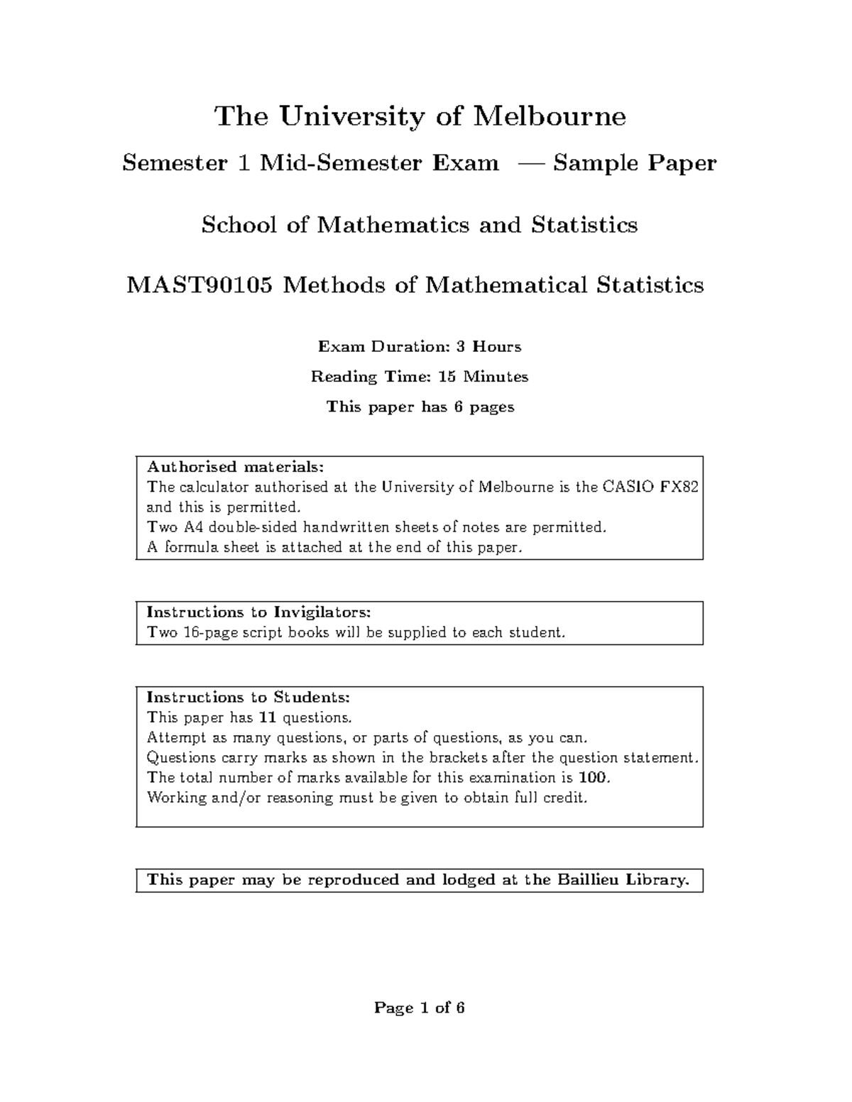 2020 midterm exam - The University of Melbourne Semester 1 Mid-Semester ...