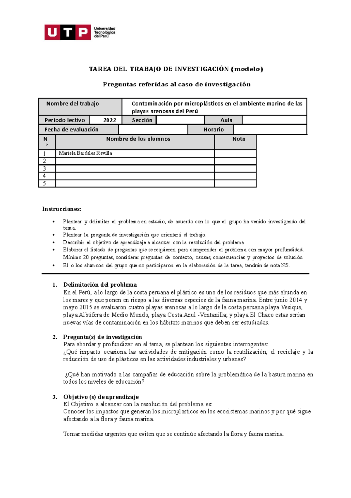 Semana 5 - Tarea 1 - Modelo - TAREA DEL TRABAJO DE INVESTIGACIÓN ...