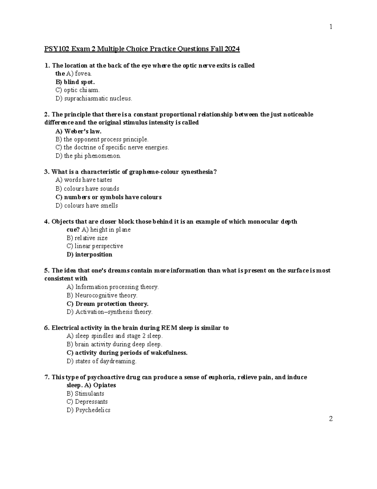 PSY102 Exam 2 Practice Qs F24 - 1 PSY102 Exam 2 Multiple Choice ...