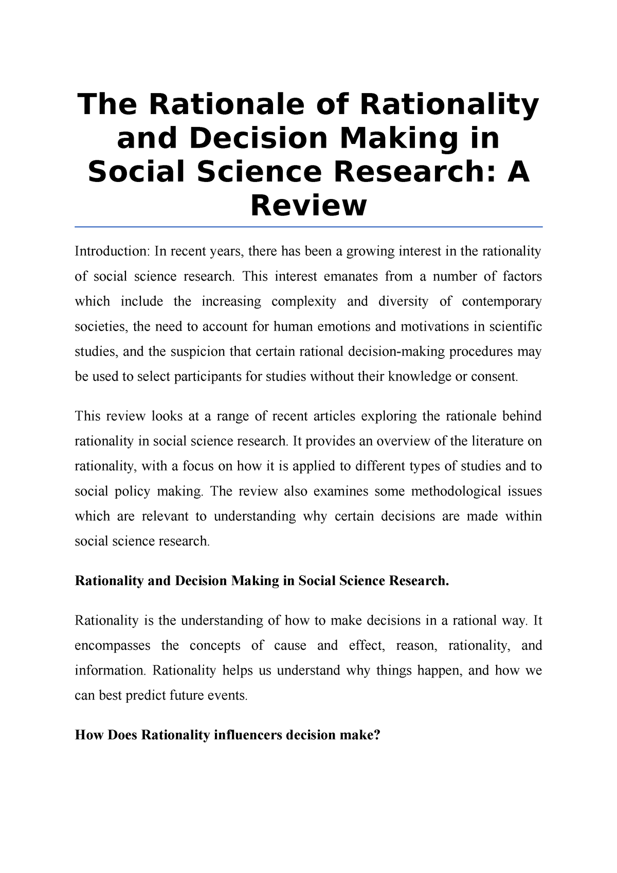 The Rationale Of Rationality And Decision Making In Social Science ...