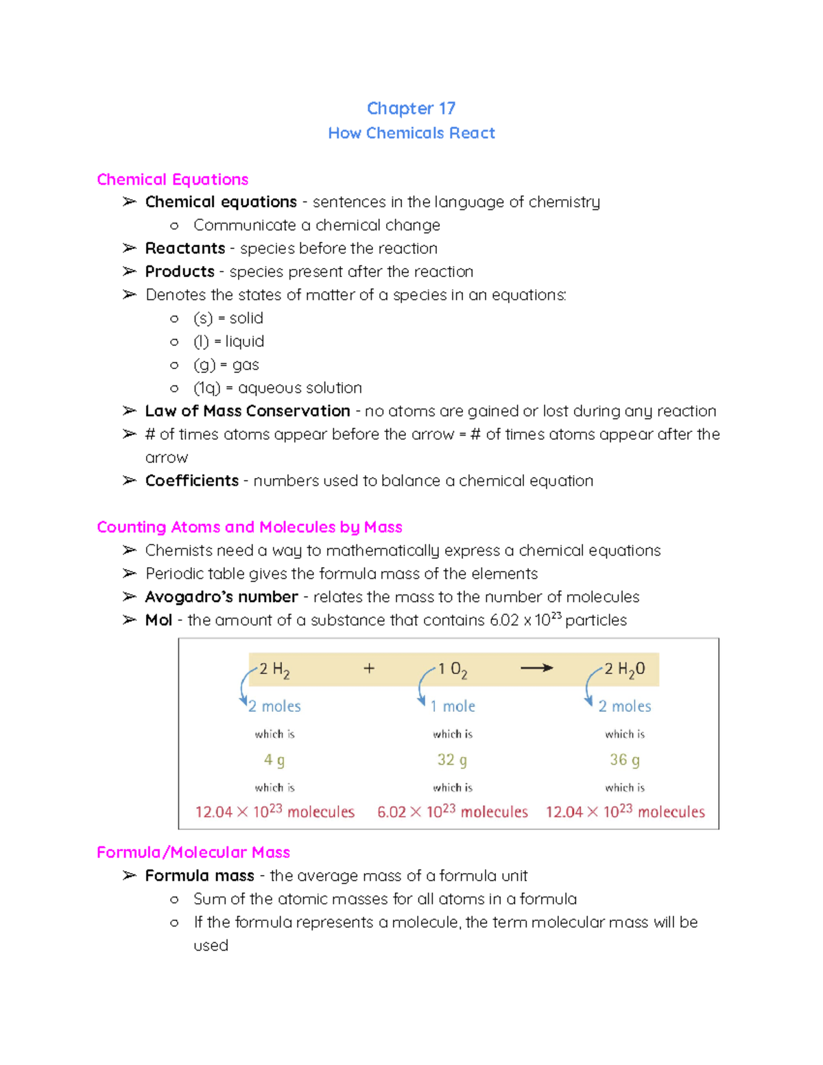 How Chemicals React Notes Chapter 17 How Chemicals React Chemical