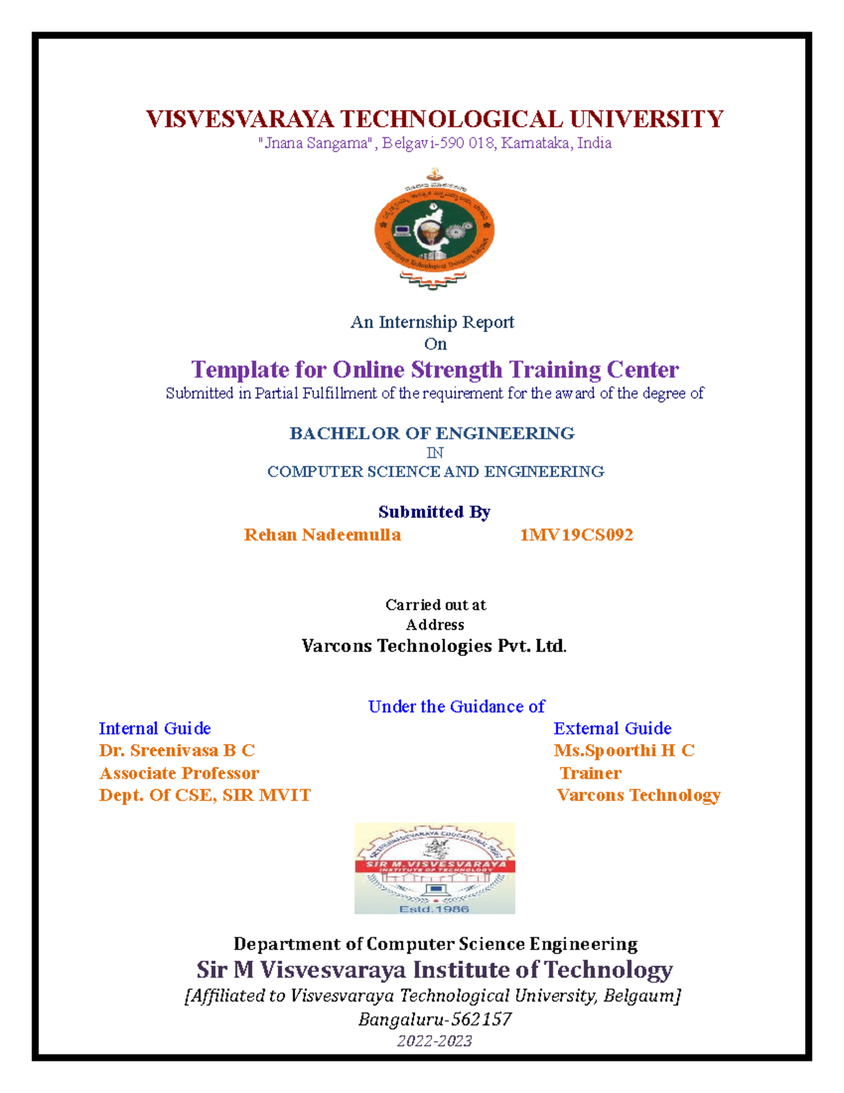 Internship Report 1MV19CS092 VISVESVARAYA TECHNOLOGICAL UNIVERSITY