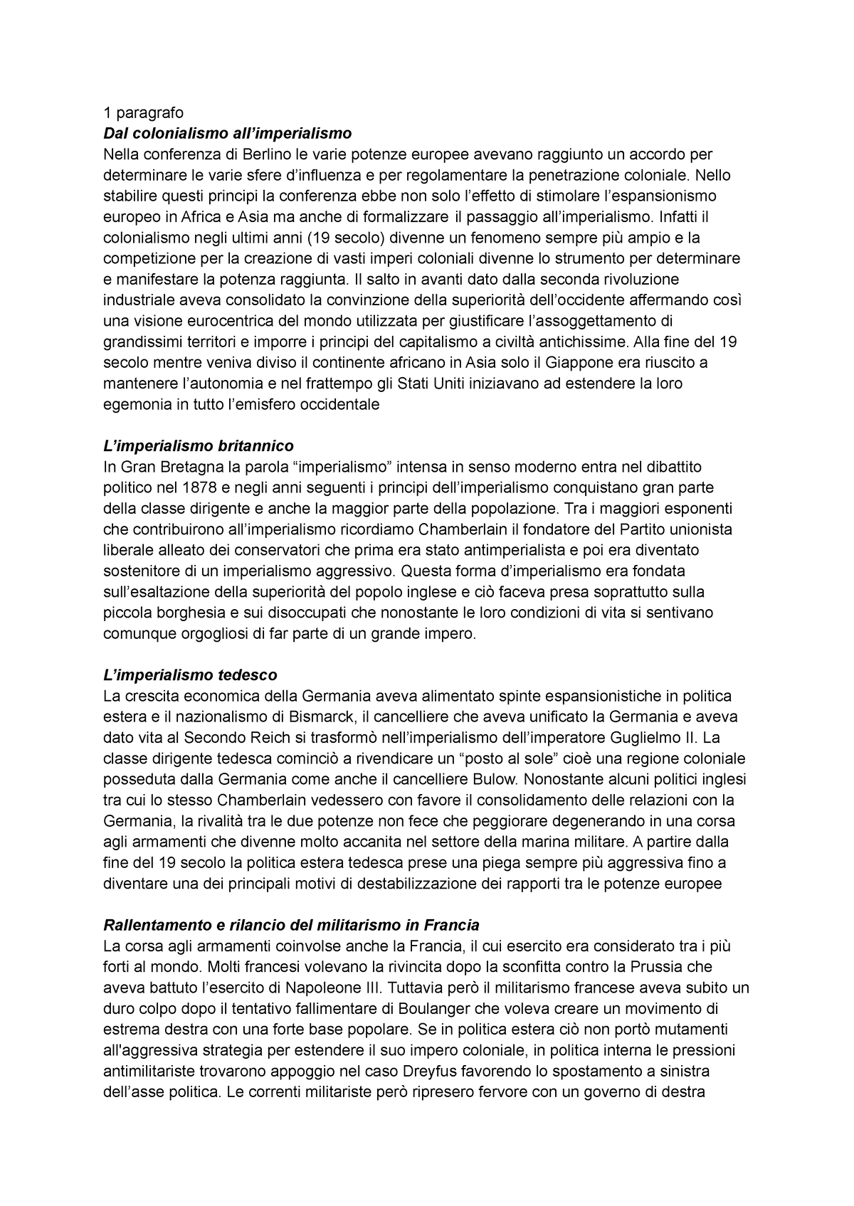 Imperialismo - Riassunto Con Le Cose Principali Da Sapere - 1 Paragrafo ...