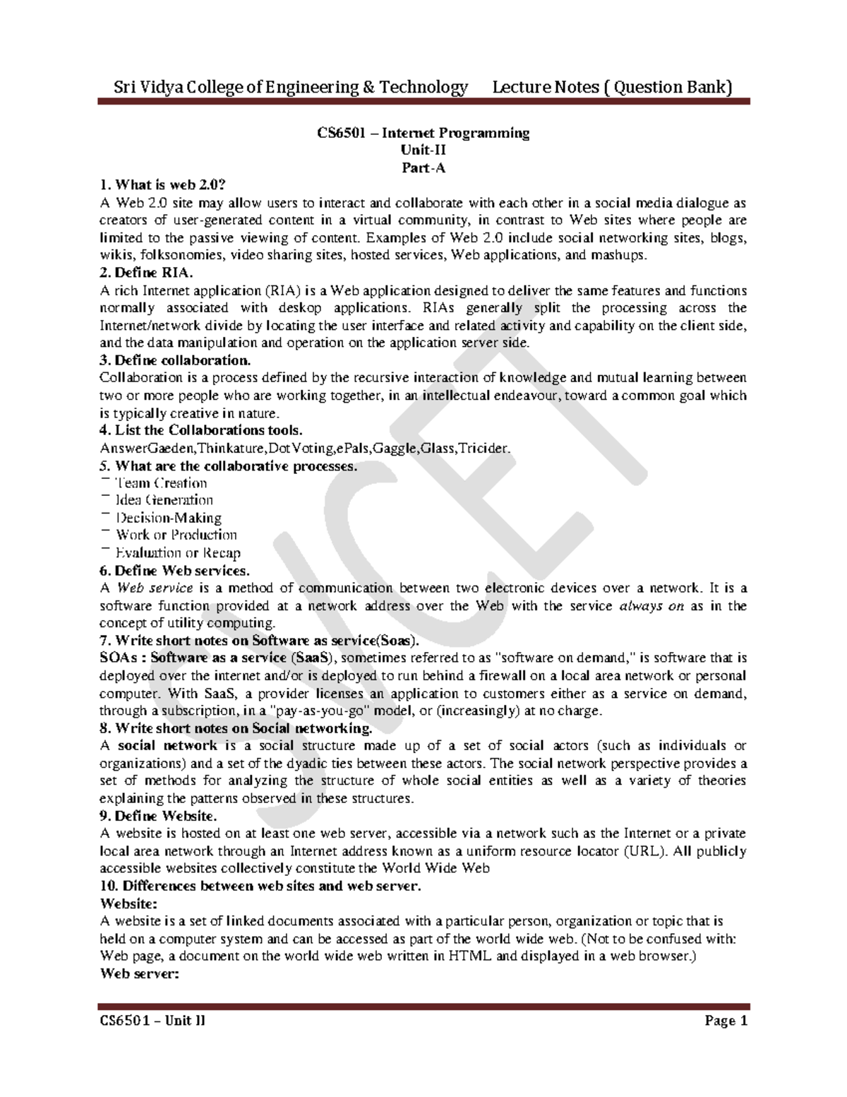 Internet Programming 1 important questions along with answers - CS6501 ...