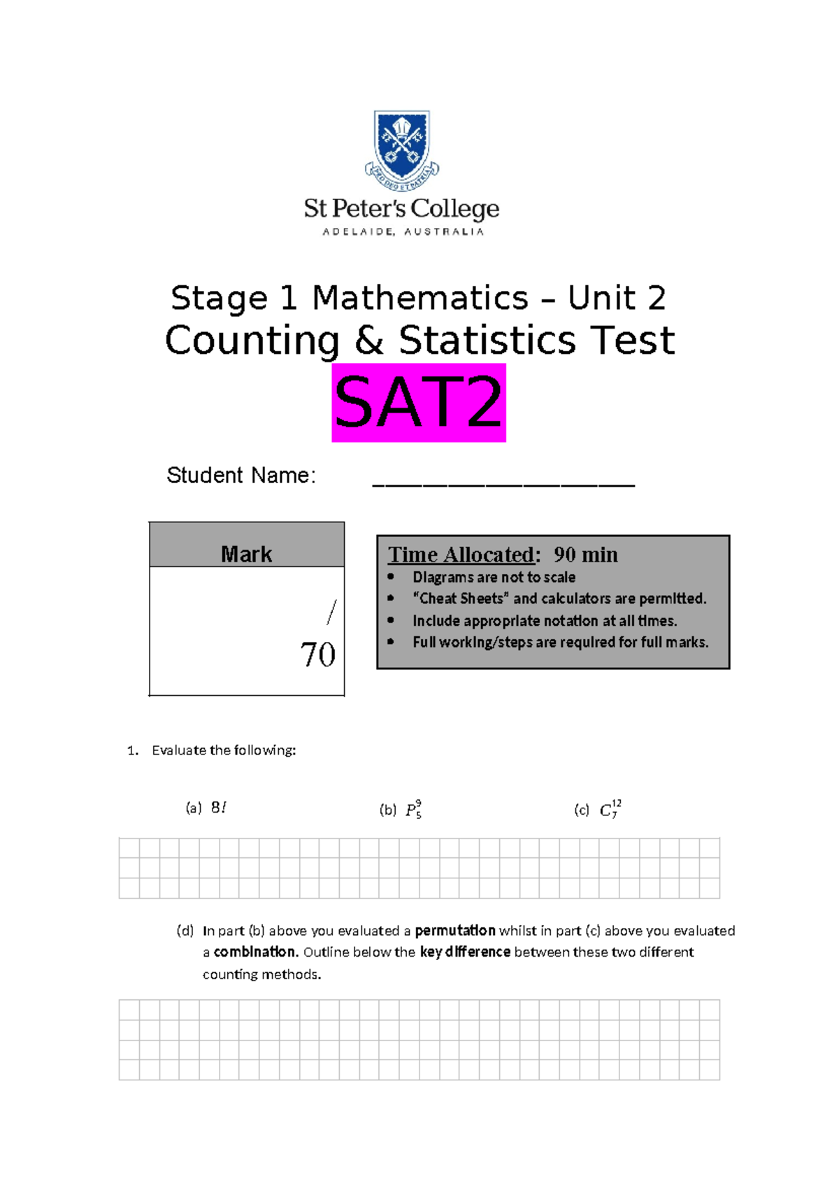 11MM Unit 2 SAT2 Counting Stats - Stage 1 Mathematics – Unit 2 Counting ...