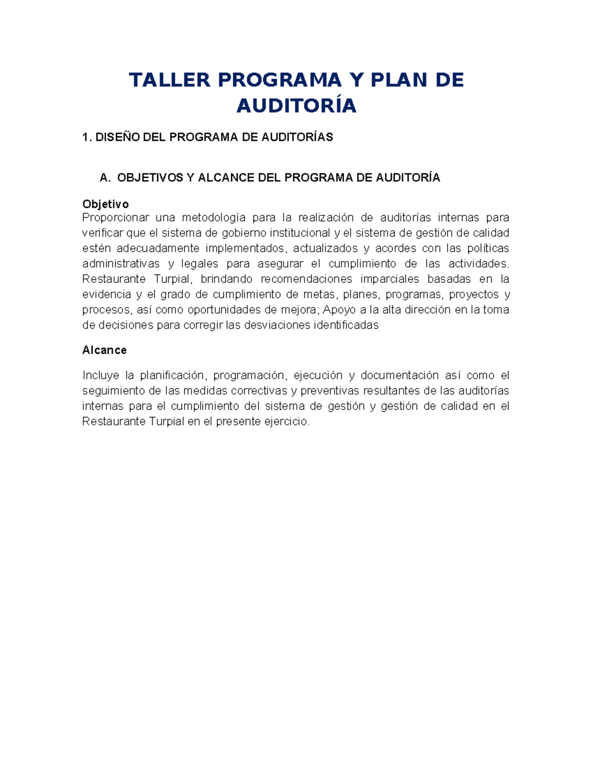 Angelith Taller Programa Y PLAN DE Auditoria - TALLER PROGRAMA Y PLAN ...