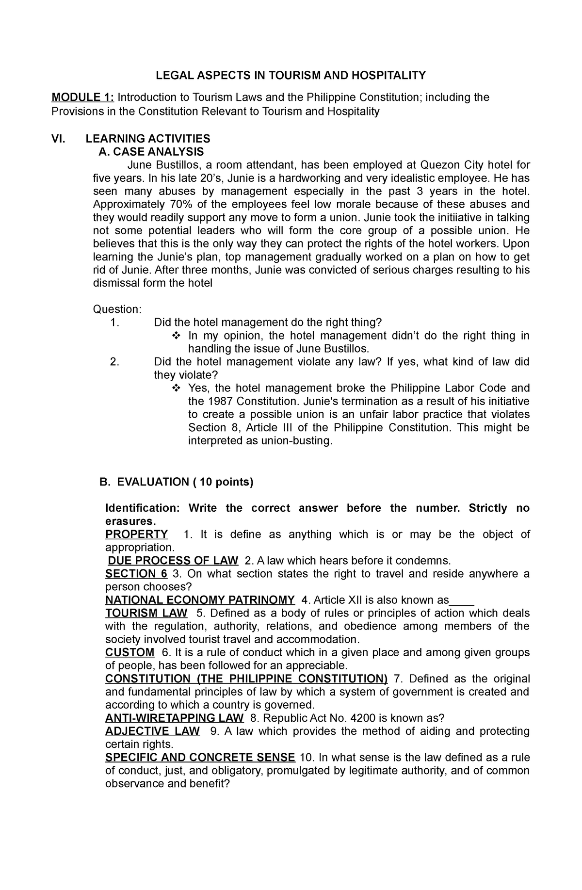 case study related to legal aspects in tourism and hospitality