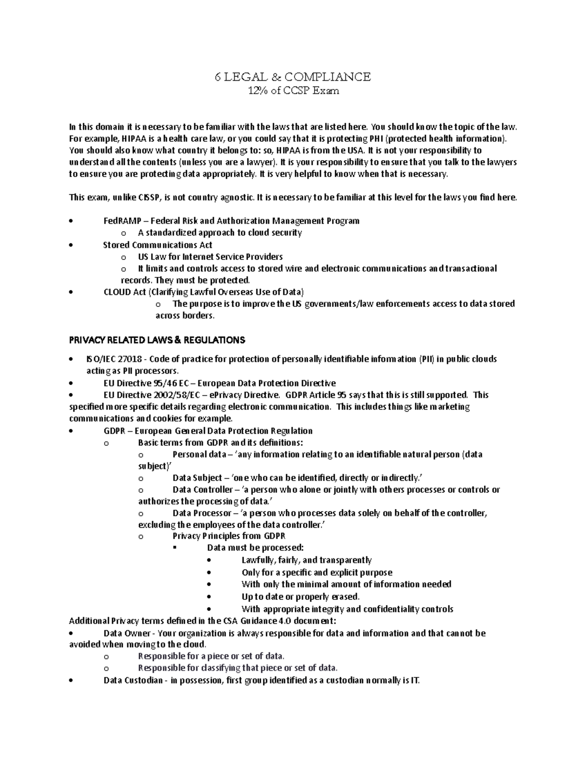 Guardians+Domain+6+for+Udemy - 6 LEGAL & COMPLIANCE 12% of CCSP Exam In ...