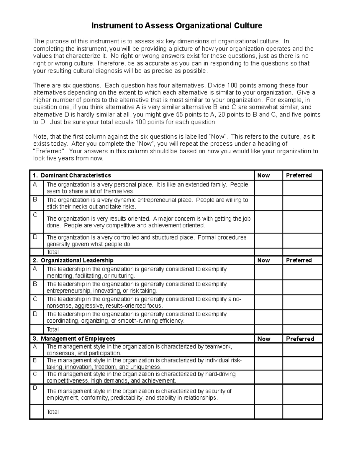 Organizational Culture Assessment - Instrument to Assess Organizational ...