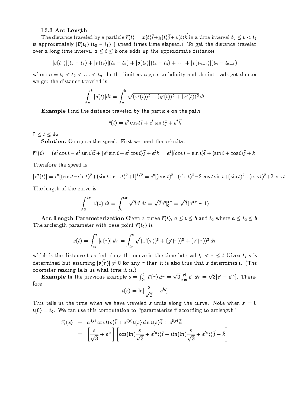 T13 3arc - notes - 13 Arc Length The distance traveled a particle in a ...