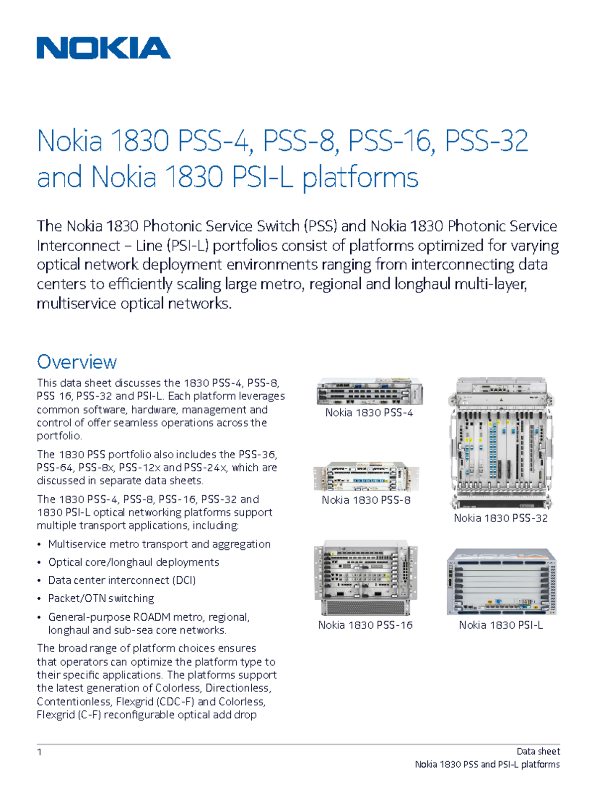 Nokia 1830 PSS 8-16II Data Sheet EN - 1 Data sheet Overview This data ...