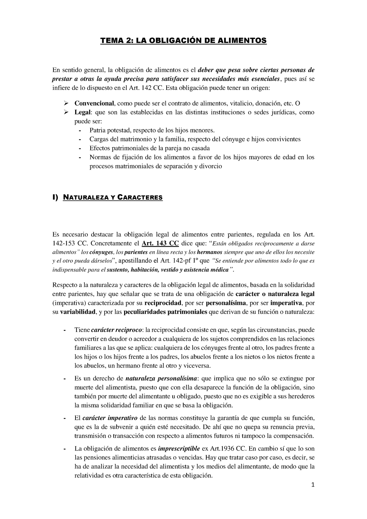 CIV-III-TEMA 2-Obligación De Alimentos - TEMA 2: LA OBLIGACI”N DE ...