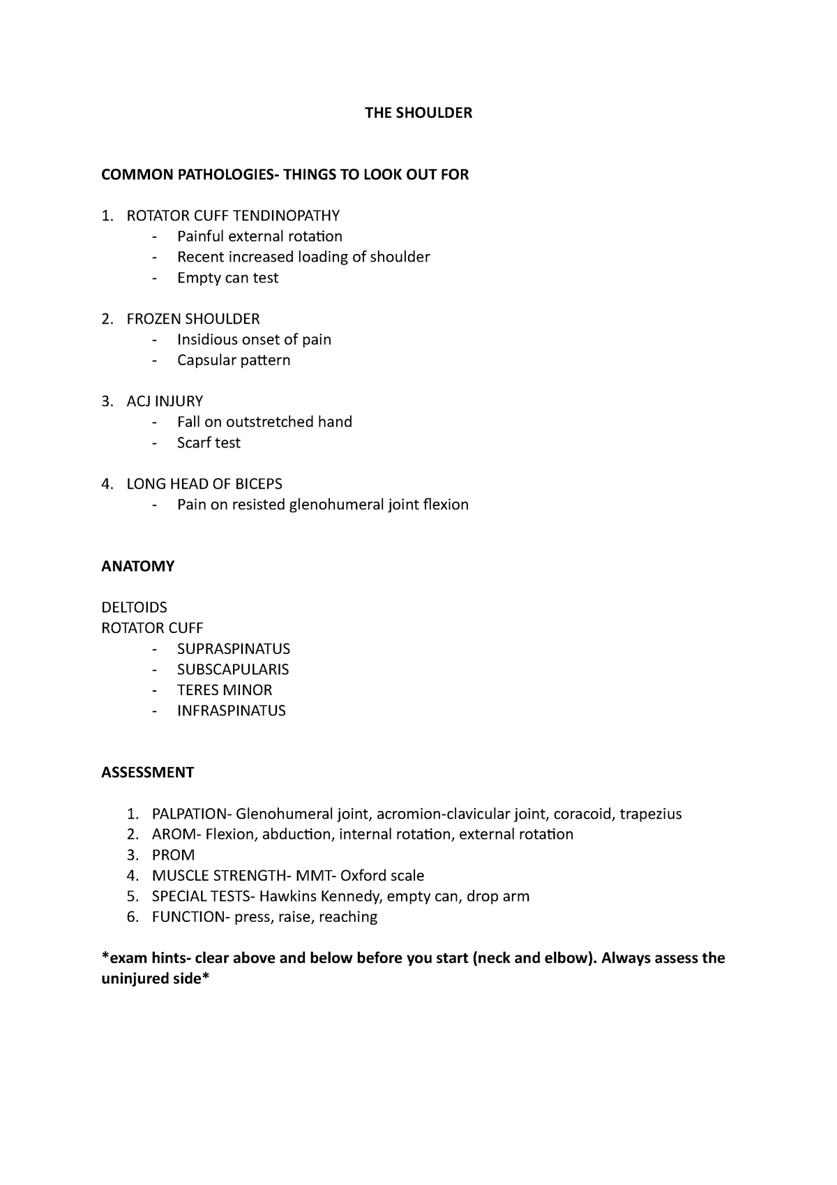 MSK EXAM Series- THE Shoulder - THE SHOULDER COMMON PATHOLOGIES- THINGS ...