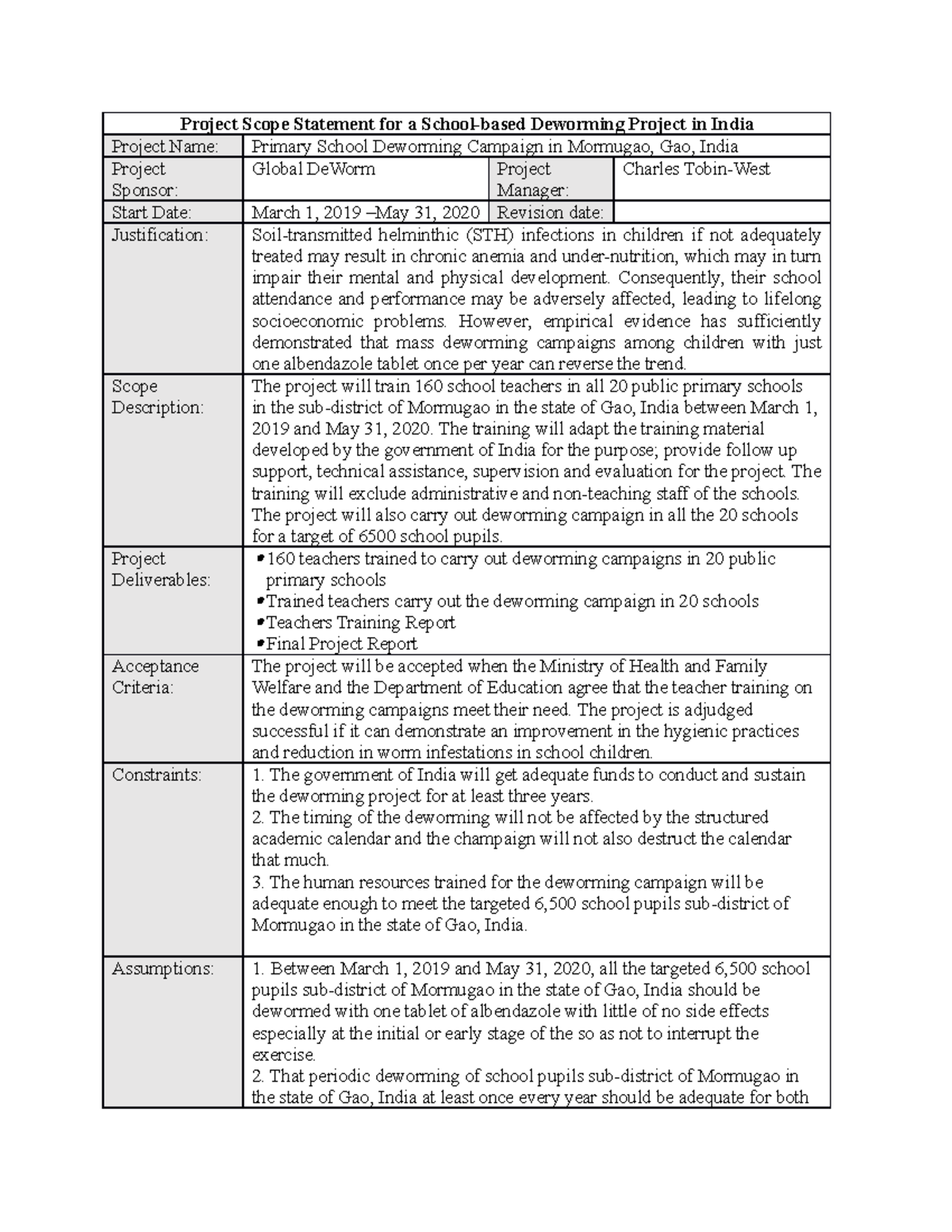 Project Scope Statement Ass - Project Scope Statement for a School ...