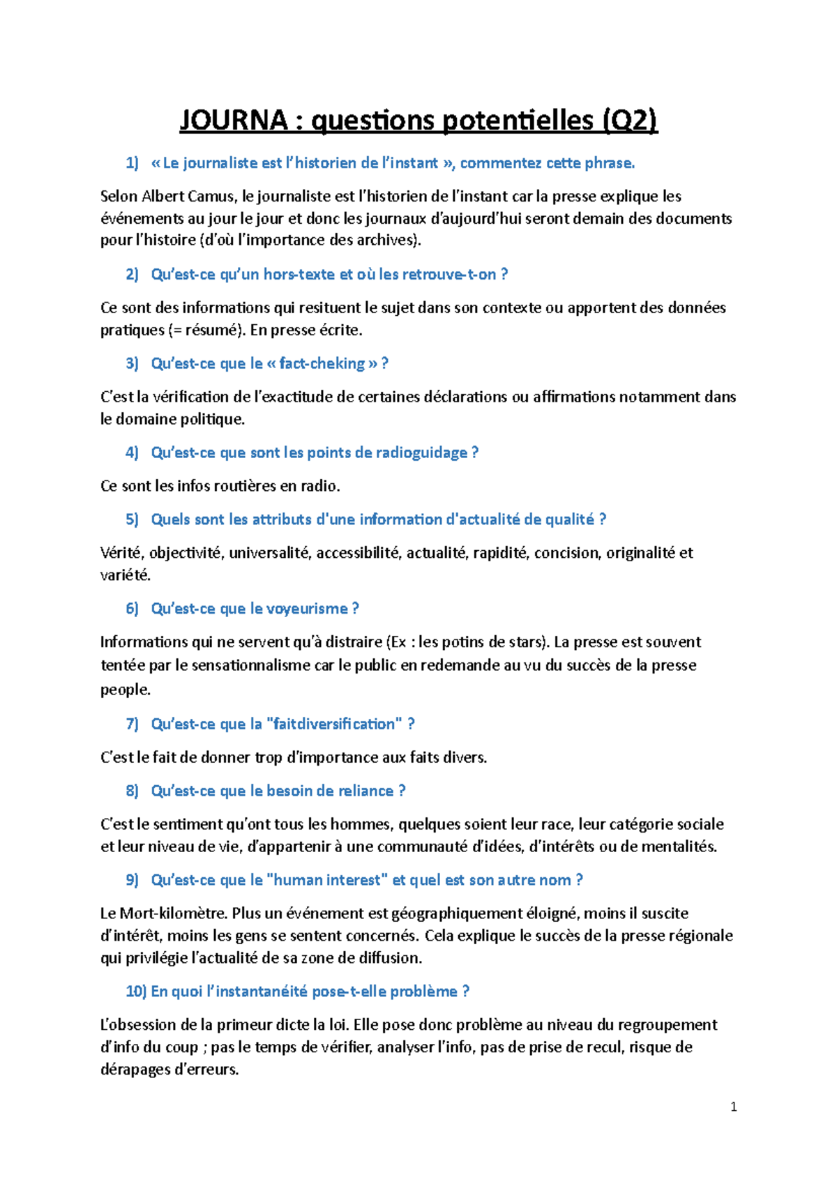 Examens Journalisme Q1 BAC1 - JOURNA : Questions Potentielles (Q2) « Le ...