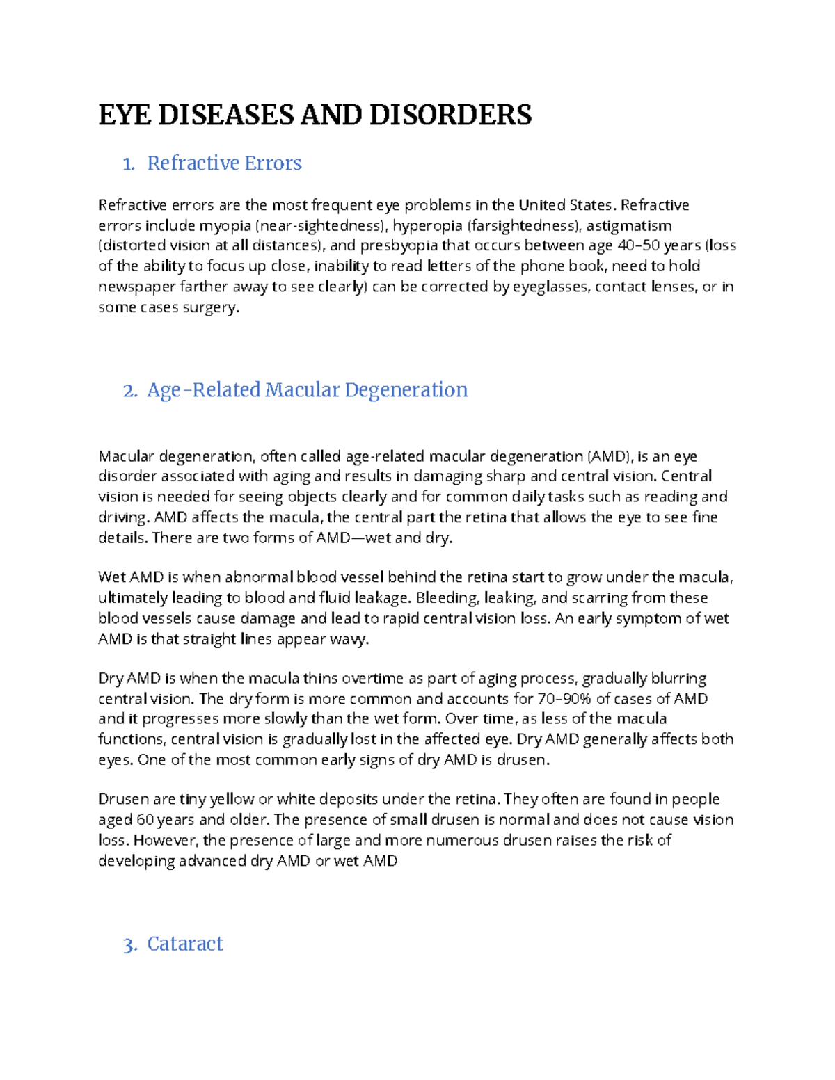 EYE Diseases AND Disorders - EYE DISEASES AND DISORDERS 1. Refractive ...