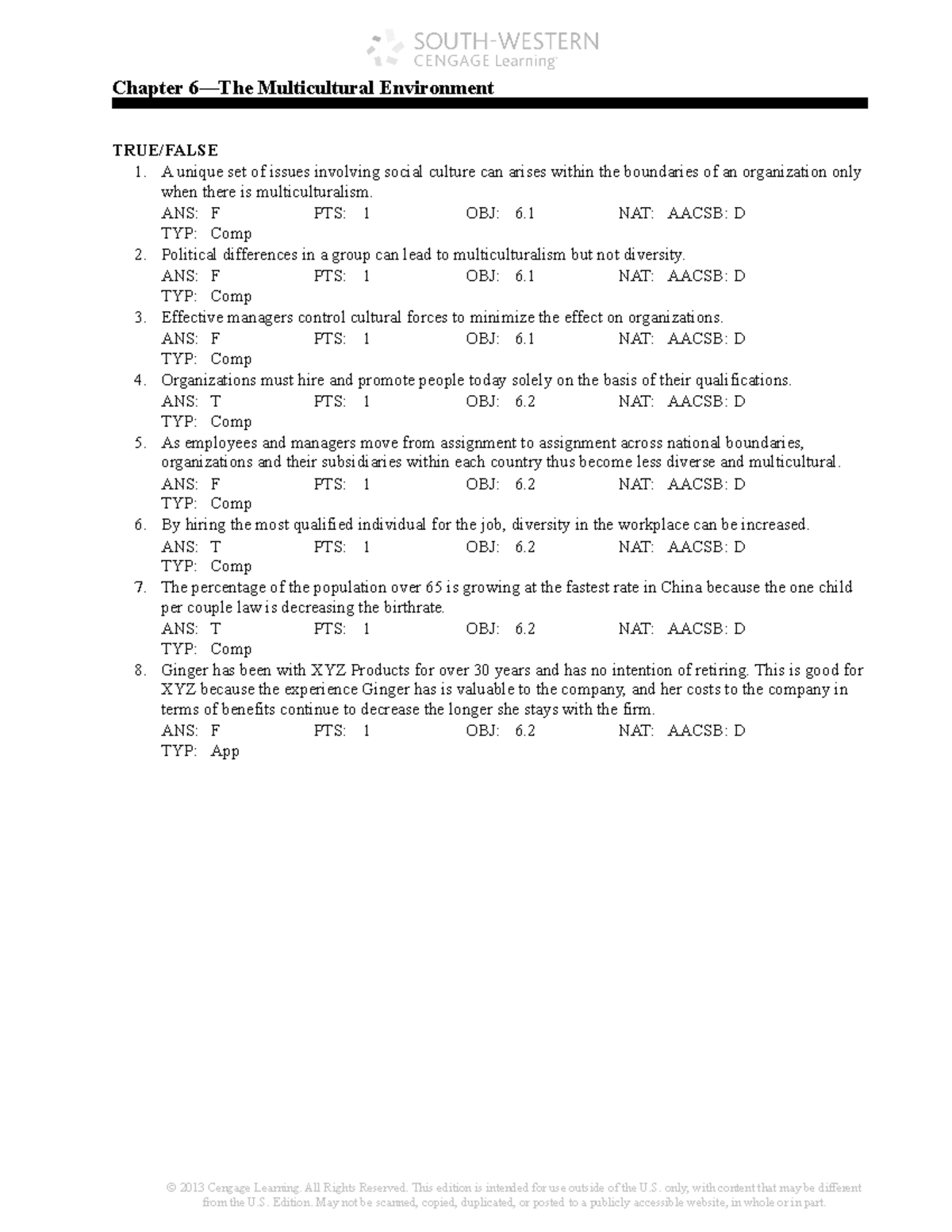 Chapter 6 - Test Bank - Chapter 6—The Multicultural Environment TRUE ...