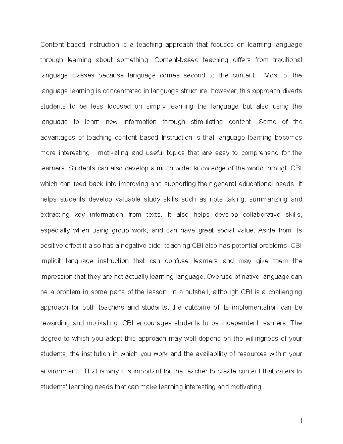 Module 3 - Tesol Course - Content based instruction is a teaching ...