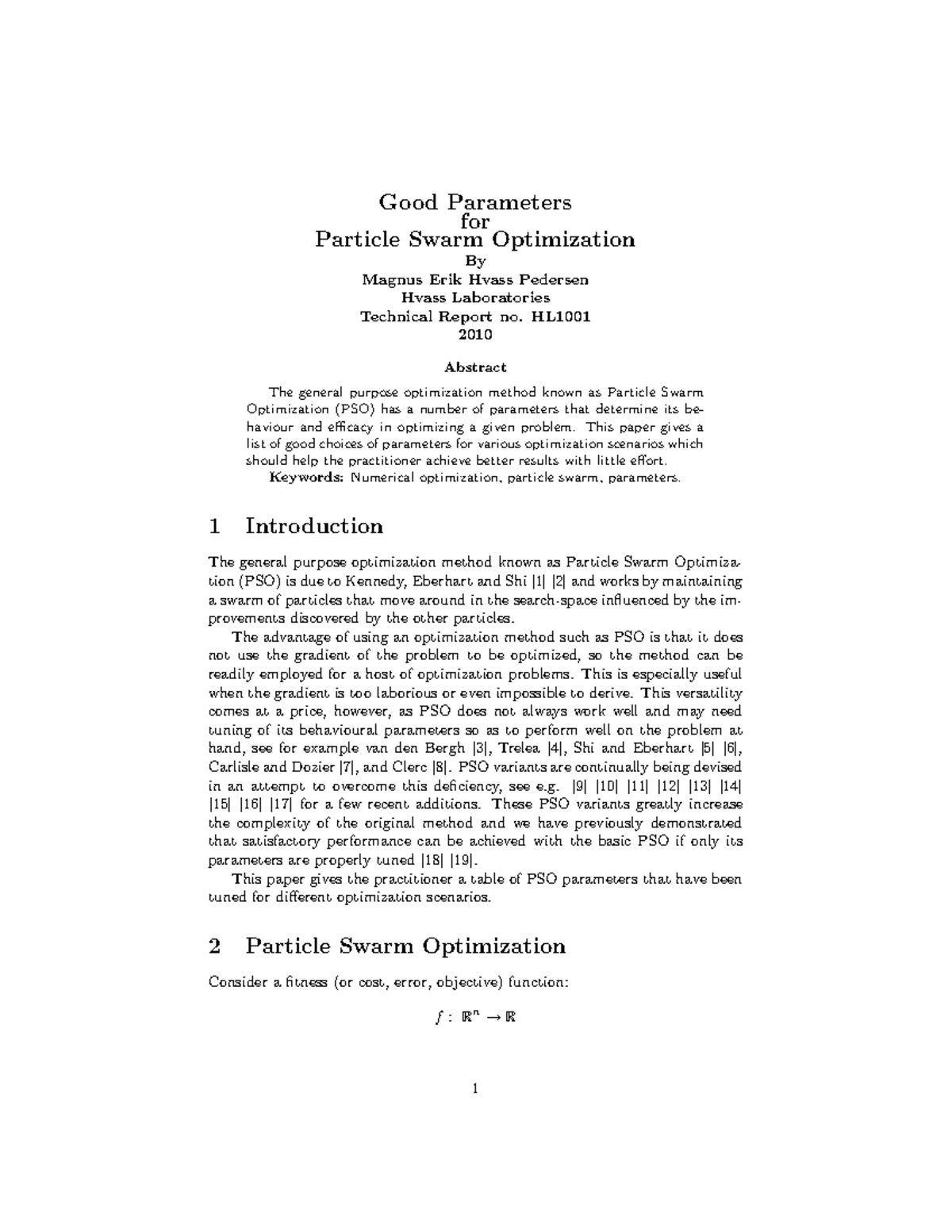Good Parametersfor Particle Swarm Optimization - Good Parameters for ...