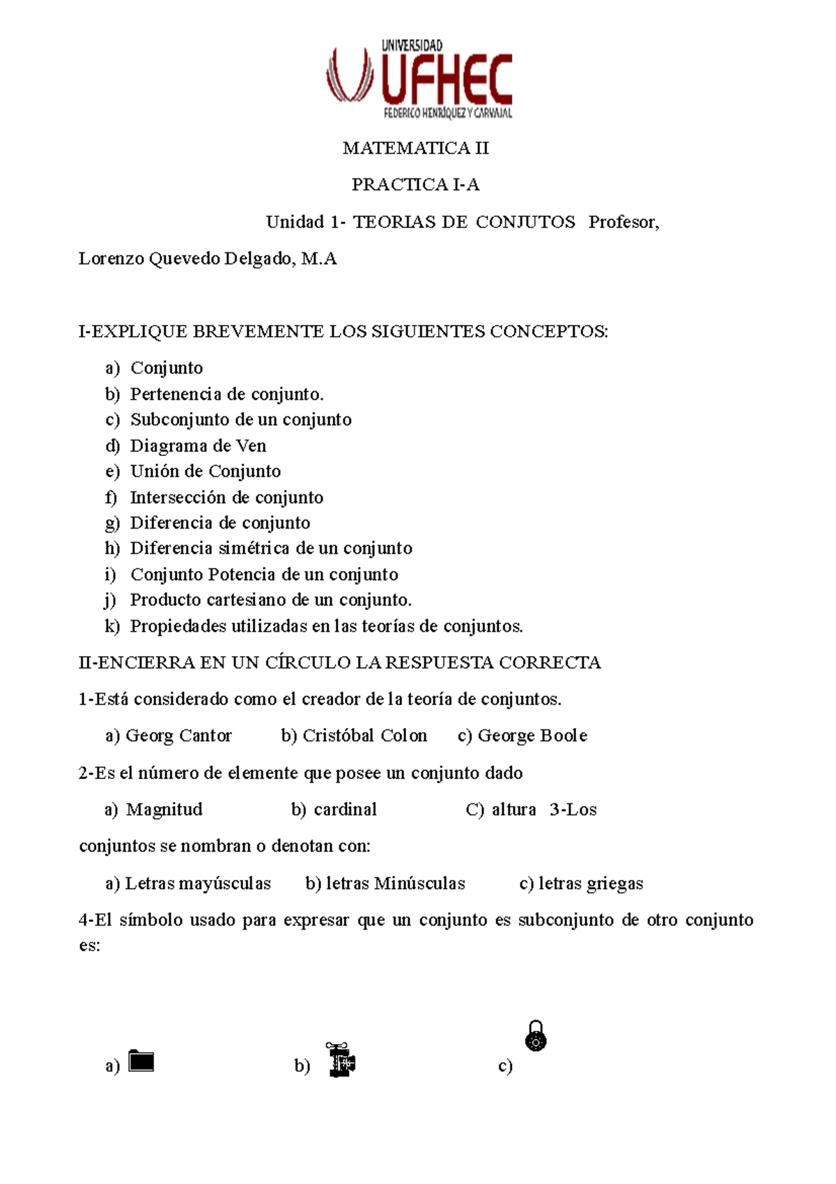 Practica I-A Matematica II.Teorias de Conjuntos - MATEMATICA II ...
