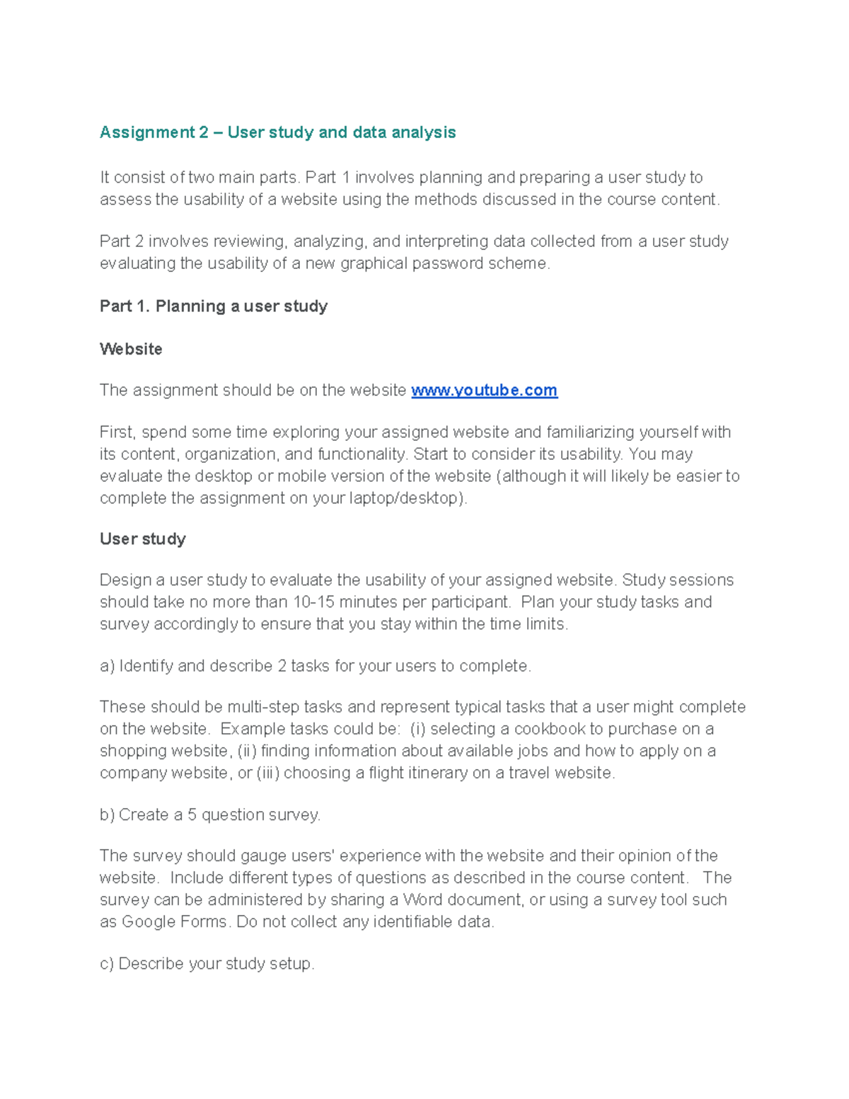 Project instructions for - Assignment 2 – User study and data analysis ...