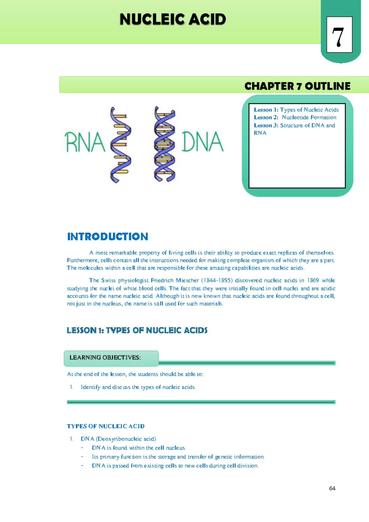 Nucleic Acids: DNA & RNA - MODULE 7: NUCLEIC ACIDS CHAPTER 7 OUTLINE ...