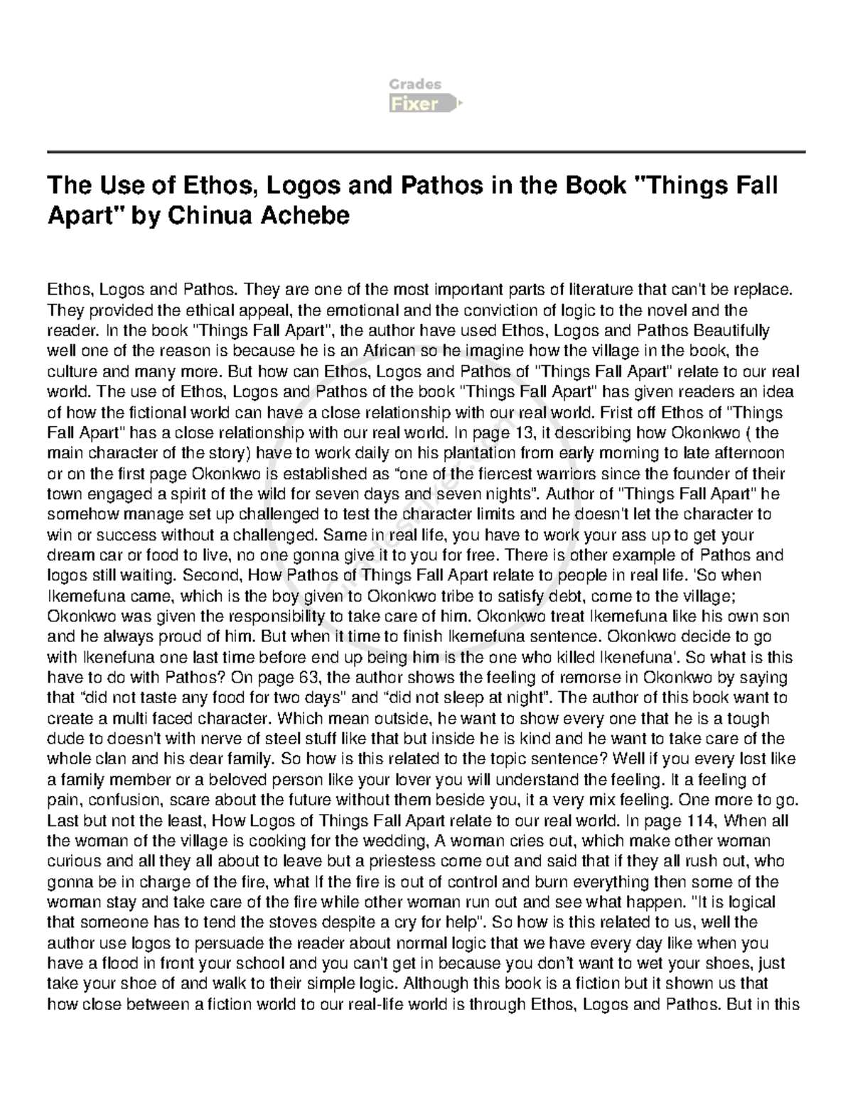 The Use of Ethos, Logos and Pathos in the Book Things Fall Apart by ...