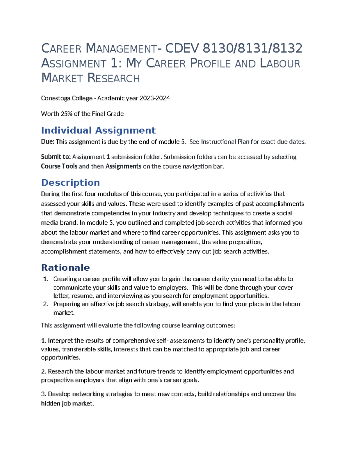 CDEV8130Career Management Assignment 1 My Career Profile & Labour ...