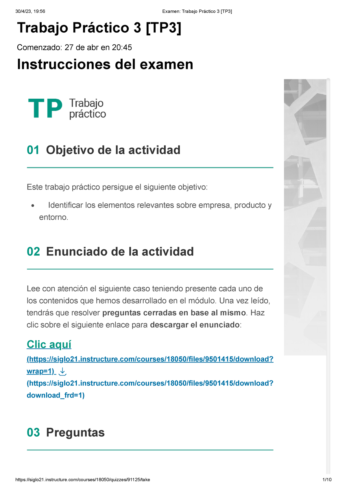 Examen Trabajo Práctico 3 Tp3 Mkt 100 Trabajo Práctico 3 Tp3 Comenzado 27 De Abr En 20 7970