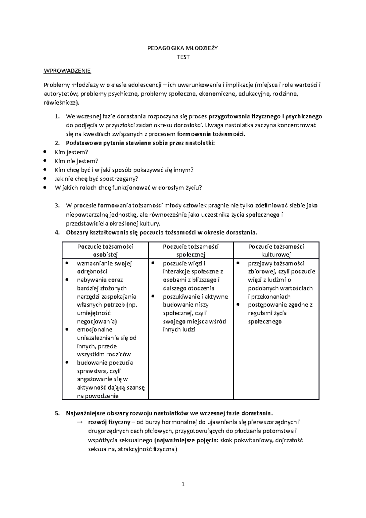 Notatki Pedagogika Młodzieży - PEDAGOGIKA MŁODZIEŻY TEST WPROWADZENIE ...