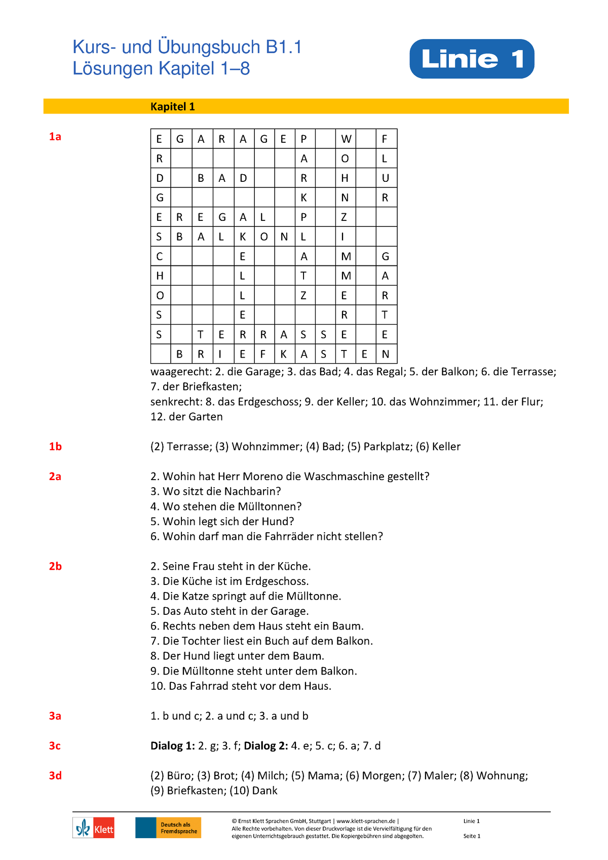 Linie 1 B1.1 Loesungen Ue B - Lösungen Kapitel 1– © Ernst Klett ...