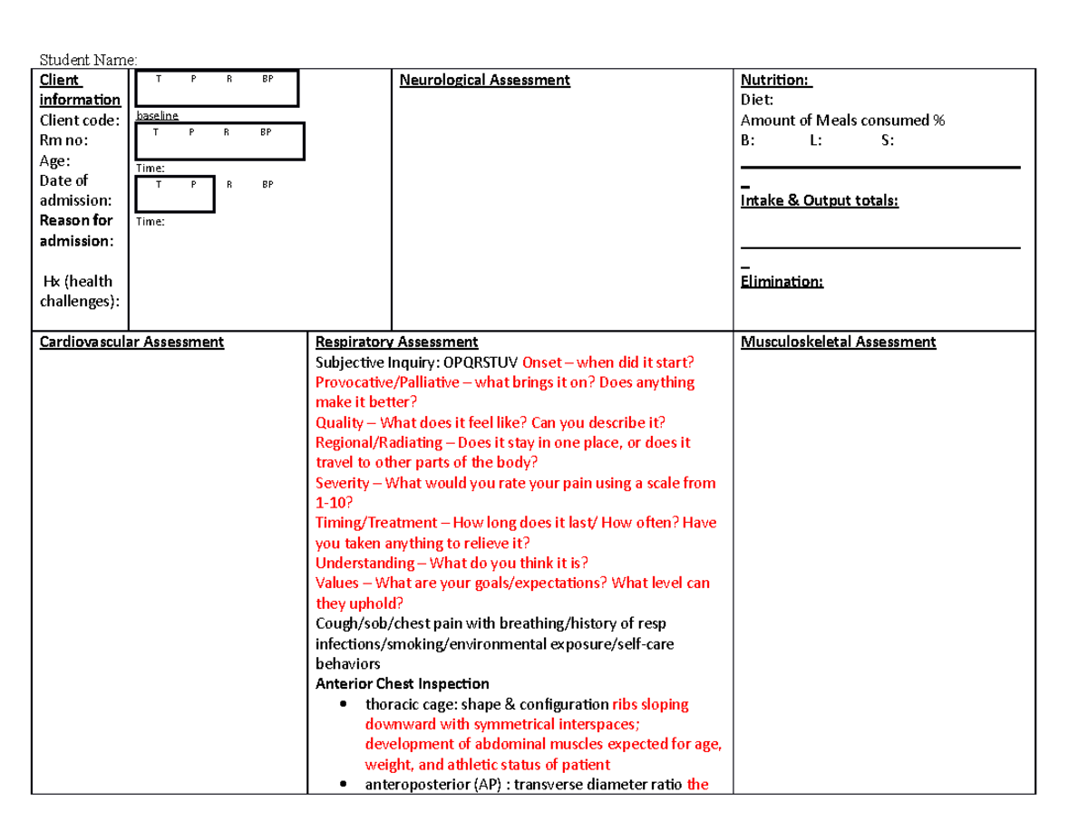 Respiratory Assessment - Client information Client code: Rm no: Age ...