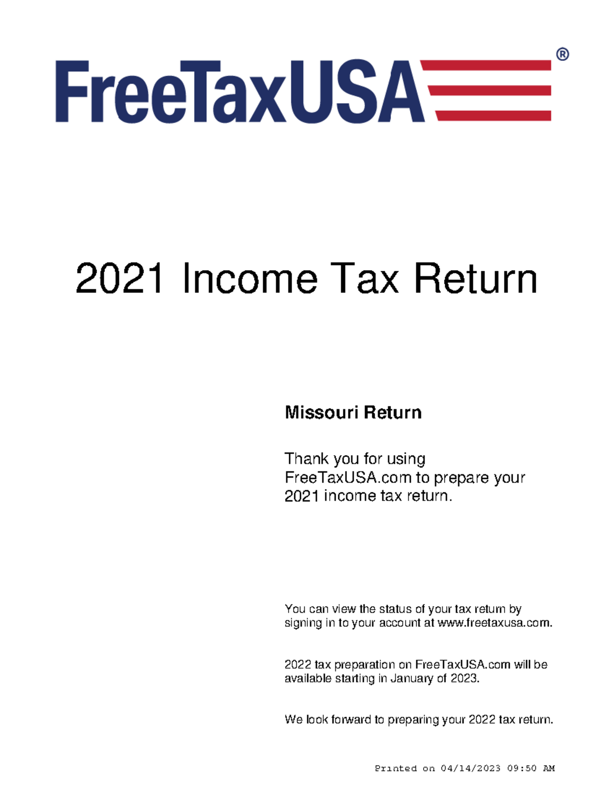 Vanessa l 2021 state mail out income tax return thank you for using