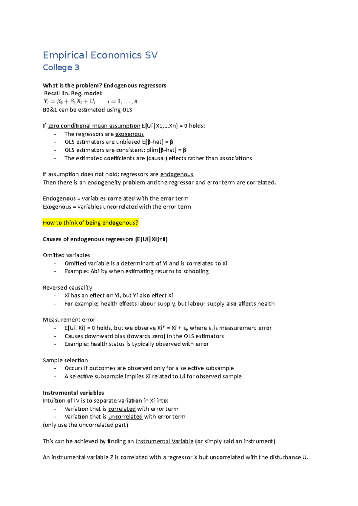 Empirical Economics College 3 Studeersnel