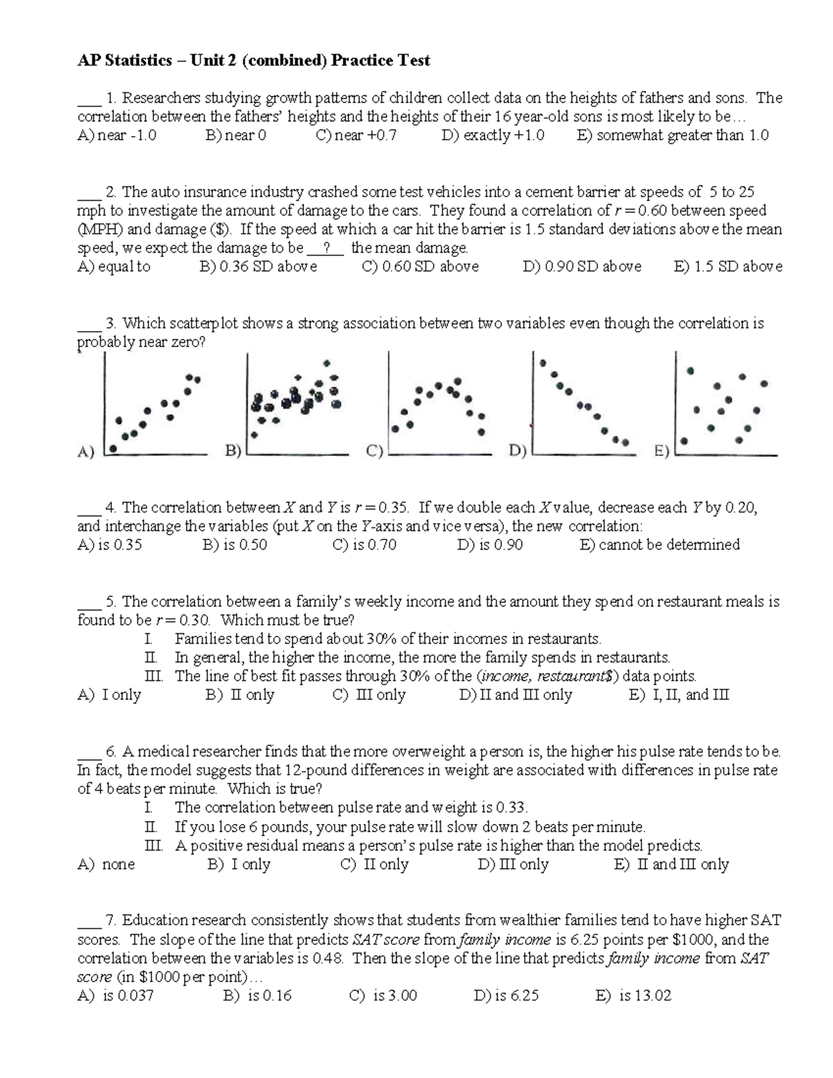 AP Stats MCQ Chapter 4 - Practise - AP Statistics – Unit 2 (combined ...