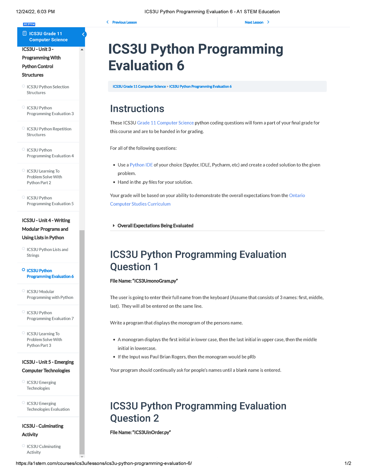 project stem python assignment 6