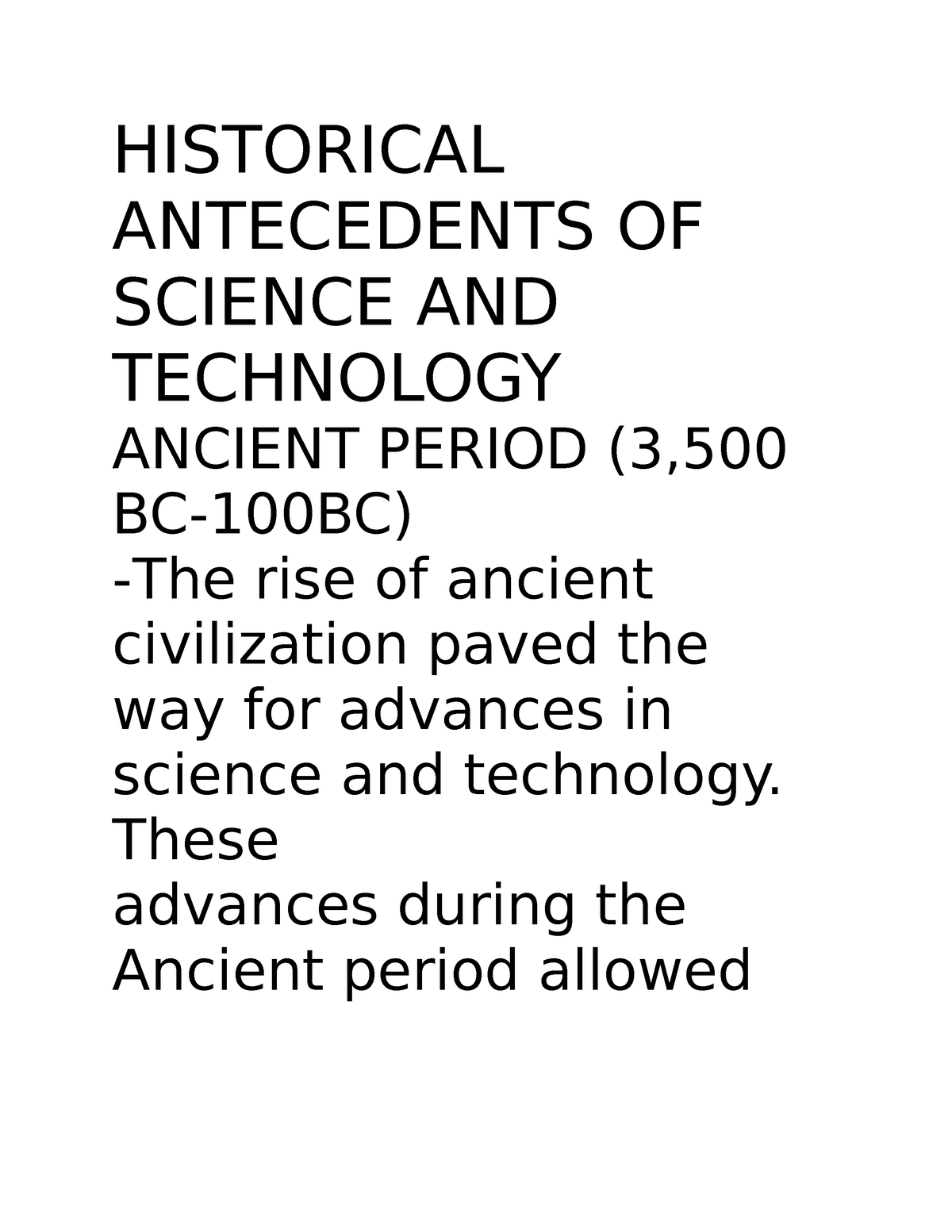 historical antecedents of science and technology essay