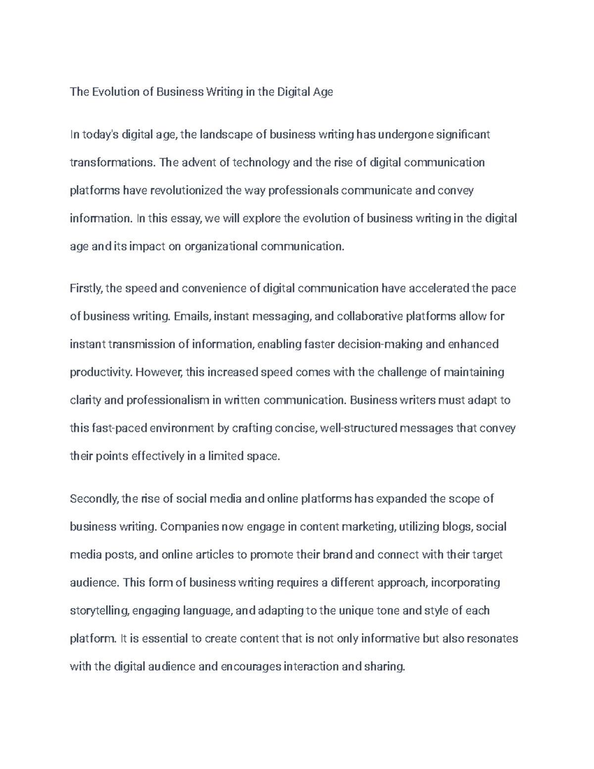 Bus write #4 - essay - The Evolution of Business Writing in the Digital ...